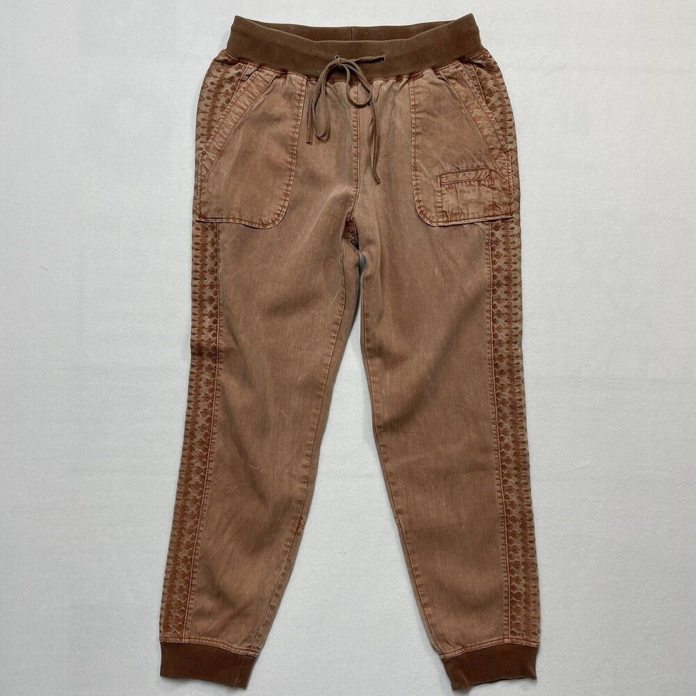 SUNDANCE Women's S Rust Cotton Pull On Pants Drawstring Jogger Embroidered Panel